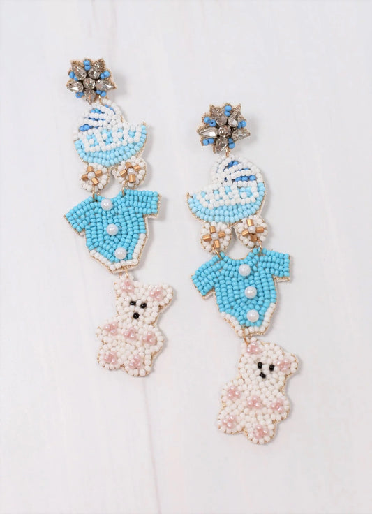 Welcome Baby Blue Beaded Earring