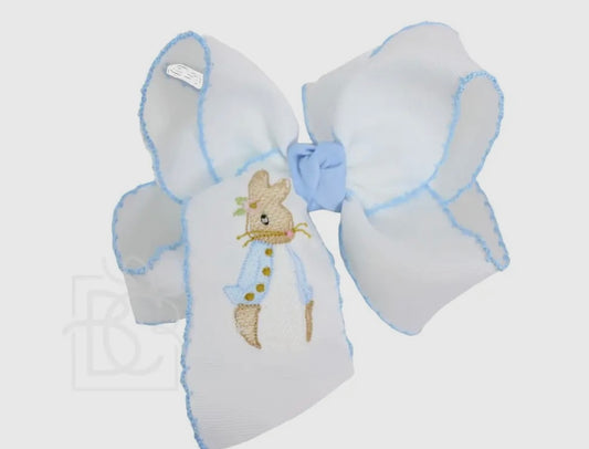 Embroidered Light Blue Petunia Rabbit Bow