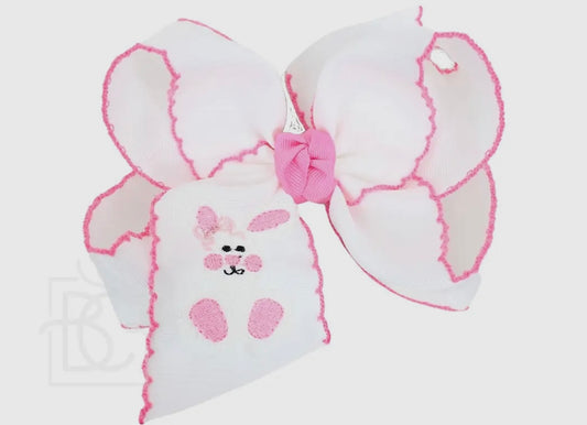 Embroidered Hot Pink Bunny Feet Bow